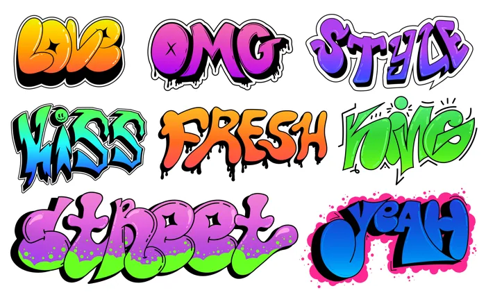 Graffiti Texts asset category from the Design Boost Pack